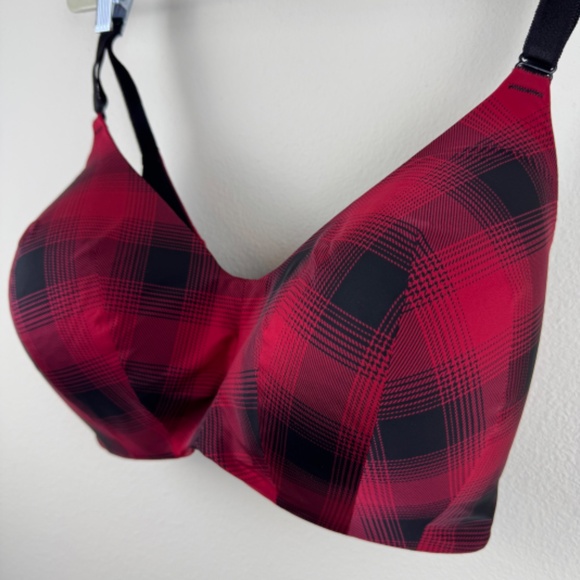 Plaid Red and Black Women's Bra - Picture 2 of 14
